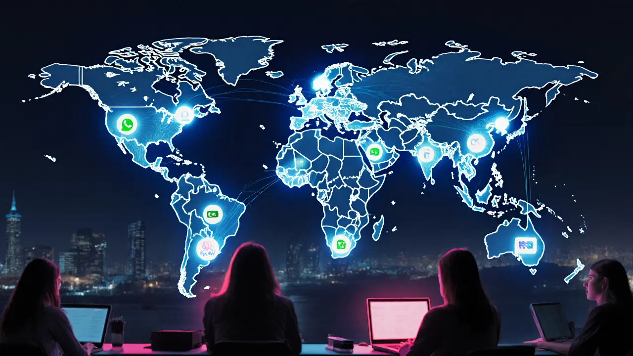 Digitale netwerken verbinden Europese en Aziatische steden via online platforms voor seksuele diensten.