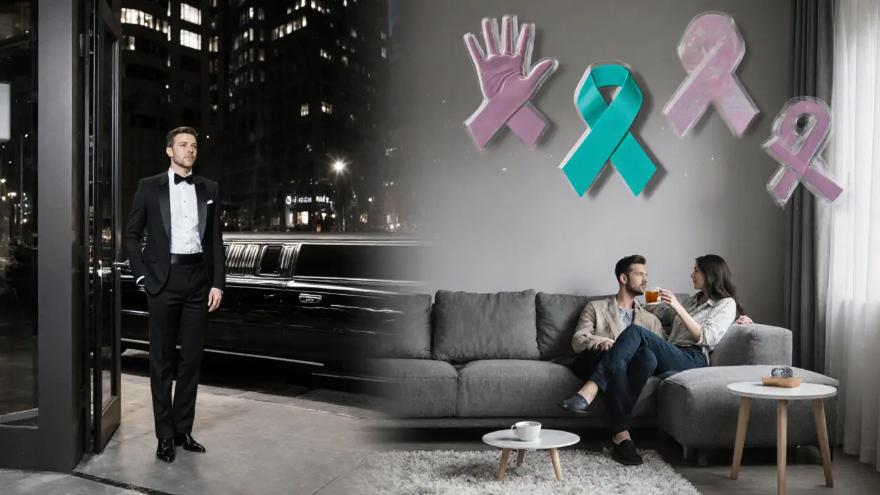 Dubbele identiteit van een escort: professioneel en privé, omringd door activisme.