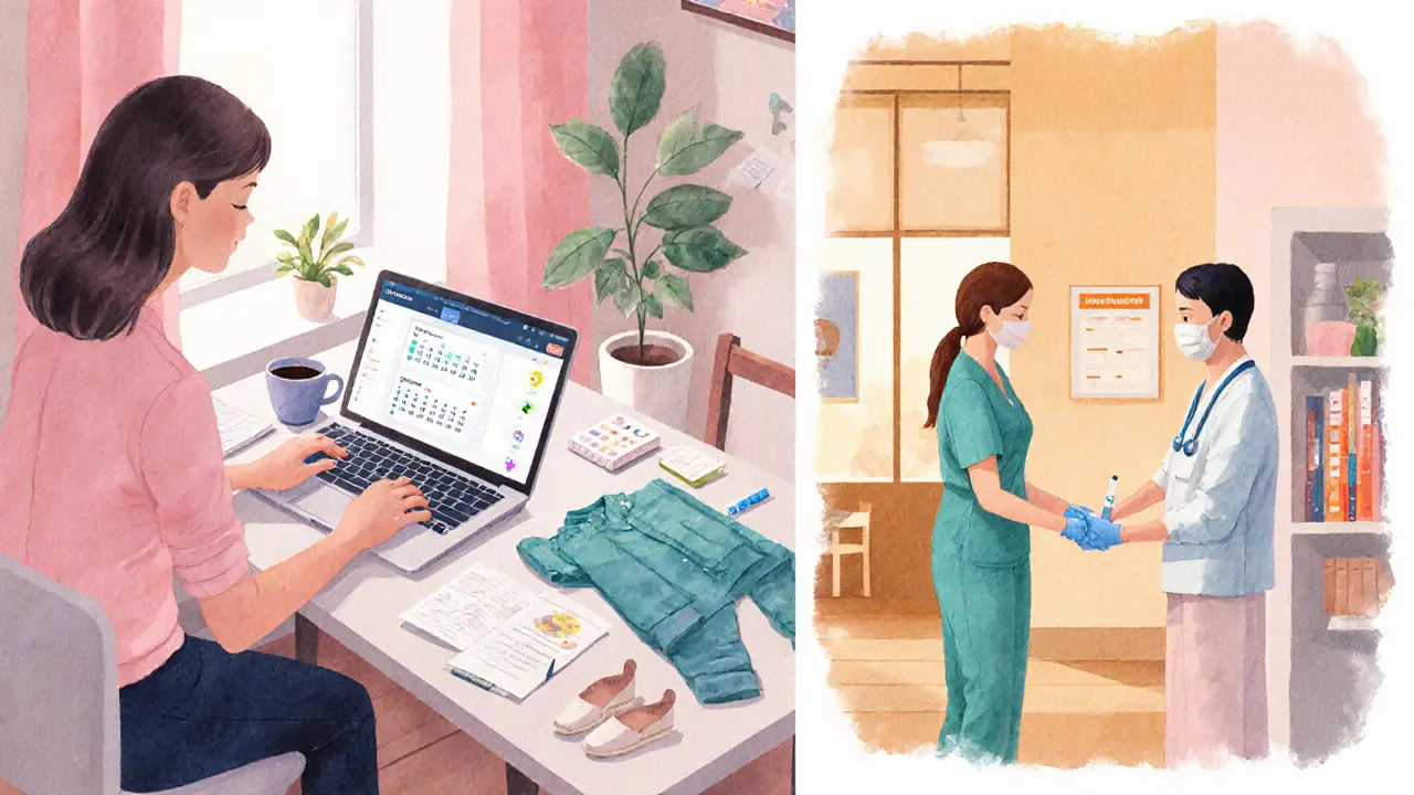 Escort werkt aan online profiel en bezoekt een GGD-gezondheidscheck.