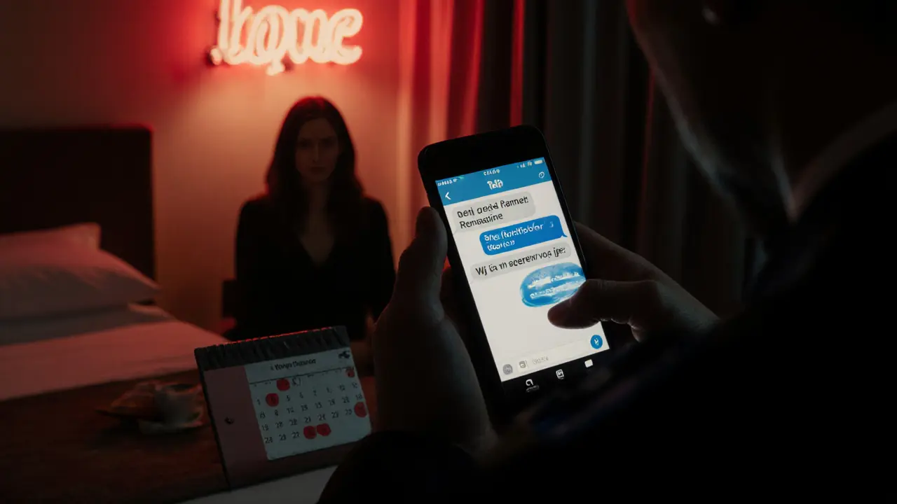 Een undercover agent fotografeert een Telegram-chat met lokkende berichten voor vrouwen uit Oost-Europa.