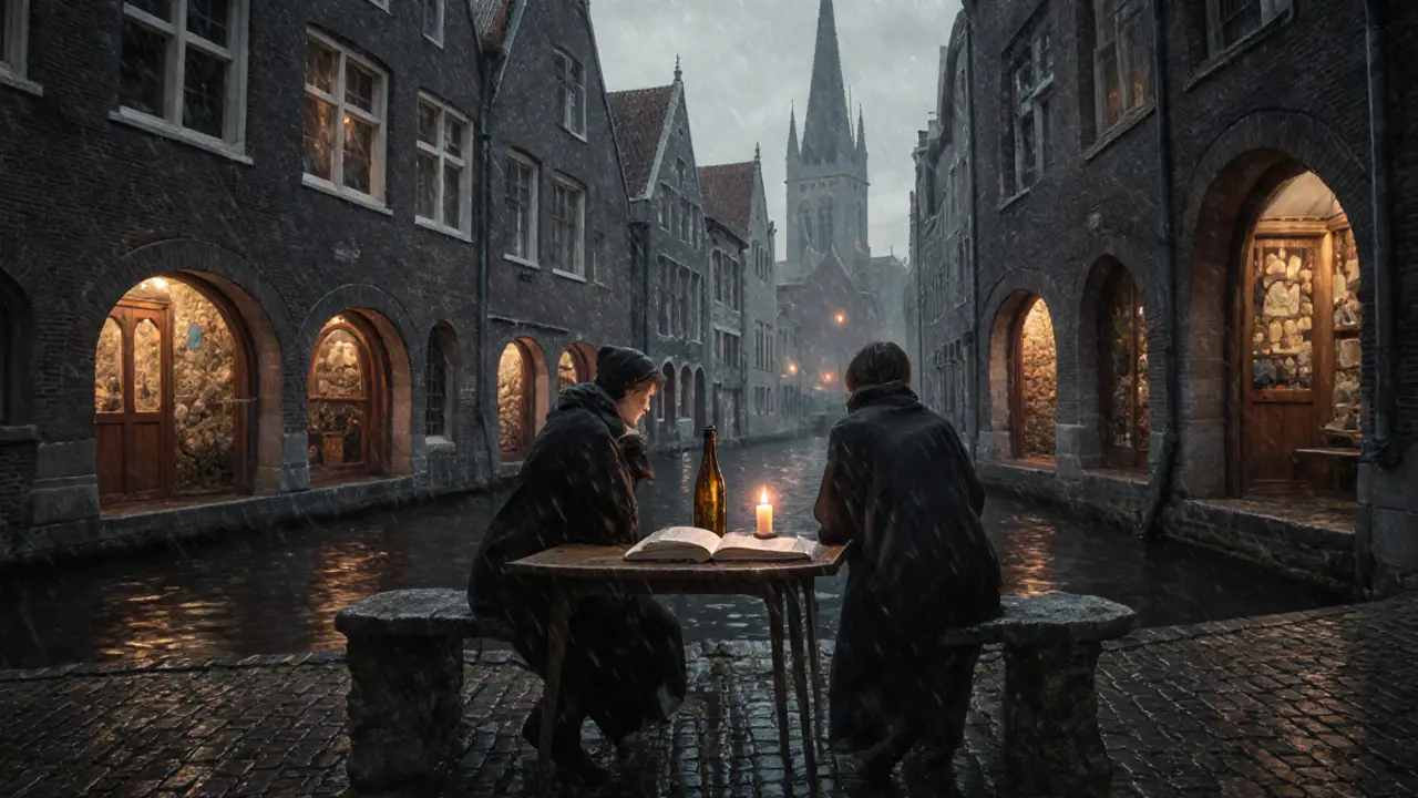 Twee personen zitten rustig bij de Oudegracht in Utrecht met een fles wijn en een boek.