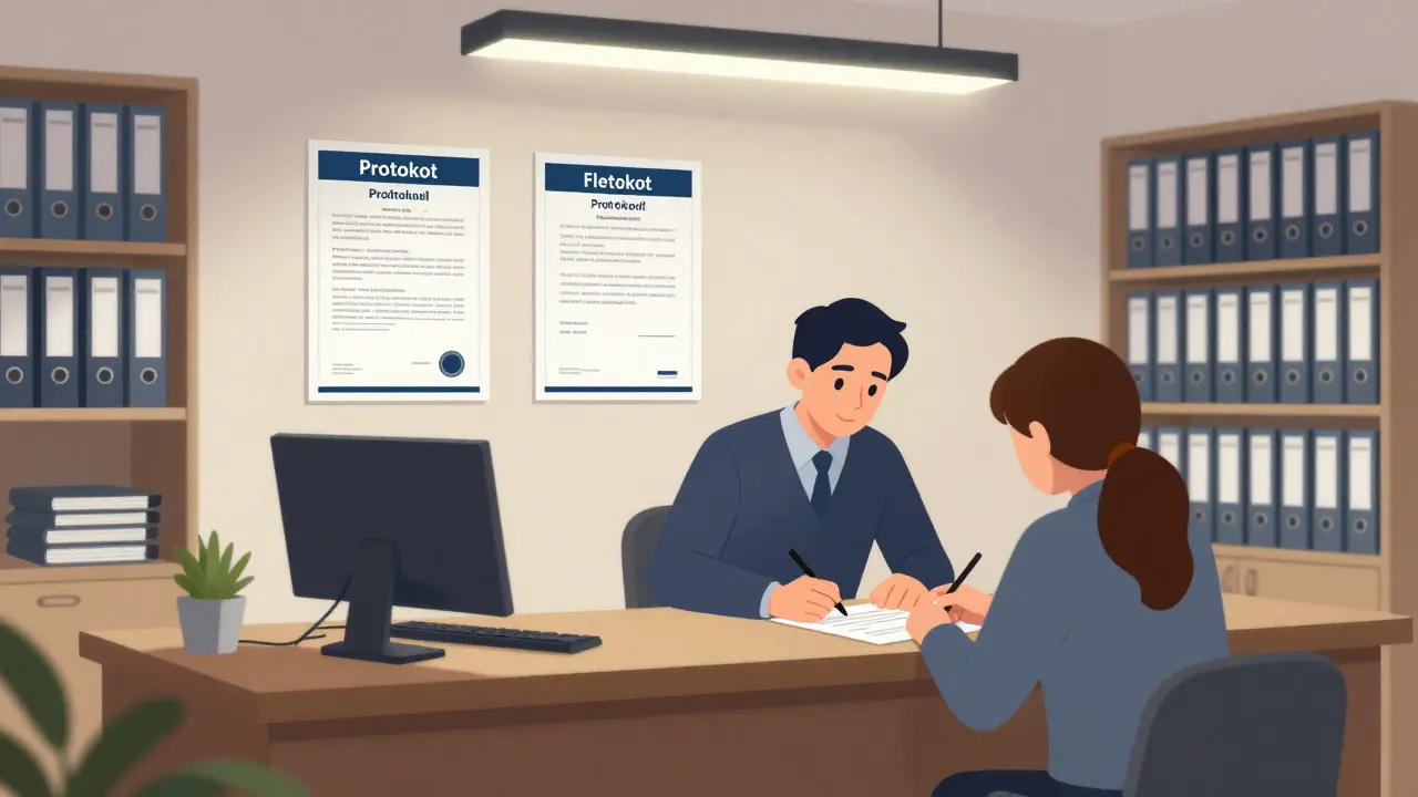 Een escortbureau in Berlijn met officiële documenten en een cliënt die een contract tekent.